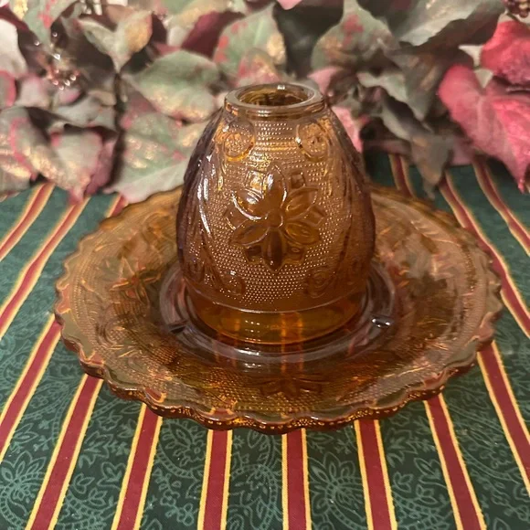 Tiara Amber Glass Candle Holder Set - Picture 1 of 6